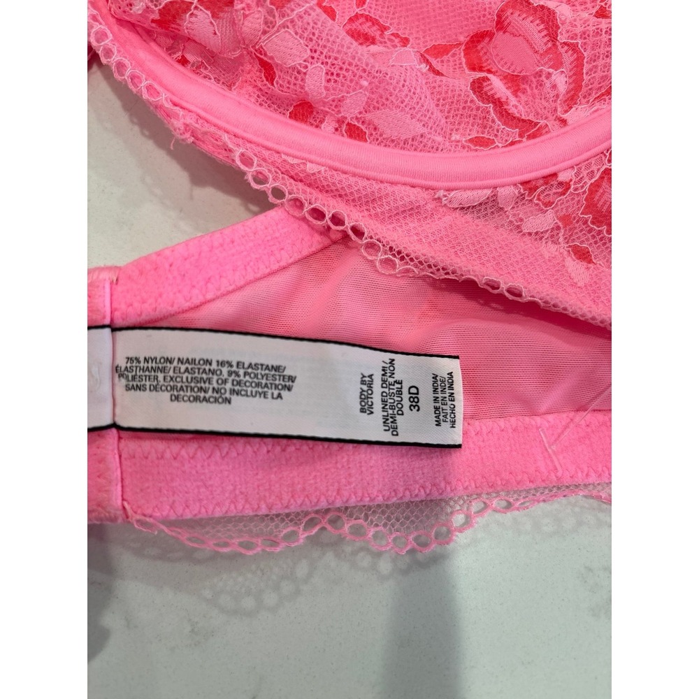Body By Victoria Soft Lace Unlined Demi Pink Bra 342185-22U Size 38 D - Picture 6 of 9